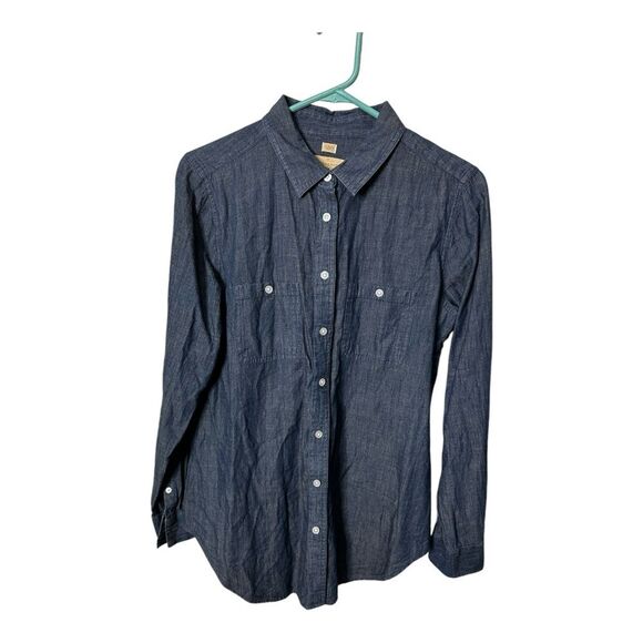 Ann Taylor Loft "the softened shirt" chambray blue medium button up - Picture 4 of 8